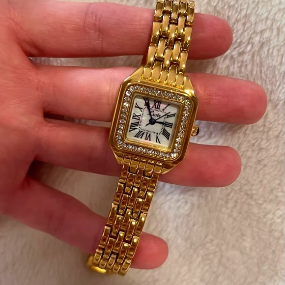 Anthropologie Accessories - Panthere Classic Gold Crystal Stainless Steel Gold Watch